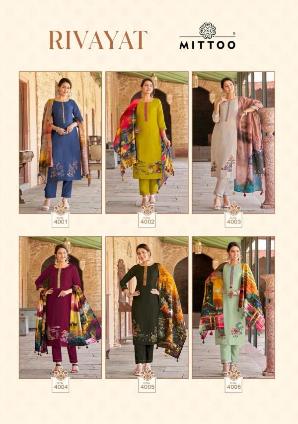 Mittoo Rivayat Viscose Weaving Kurti Pant With Dupatta Collection